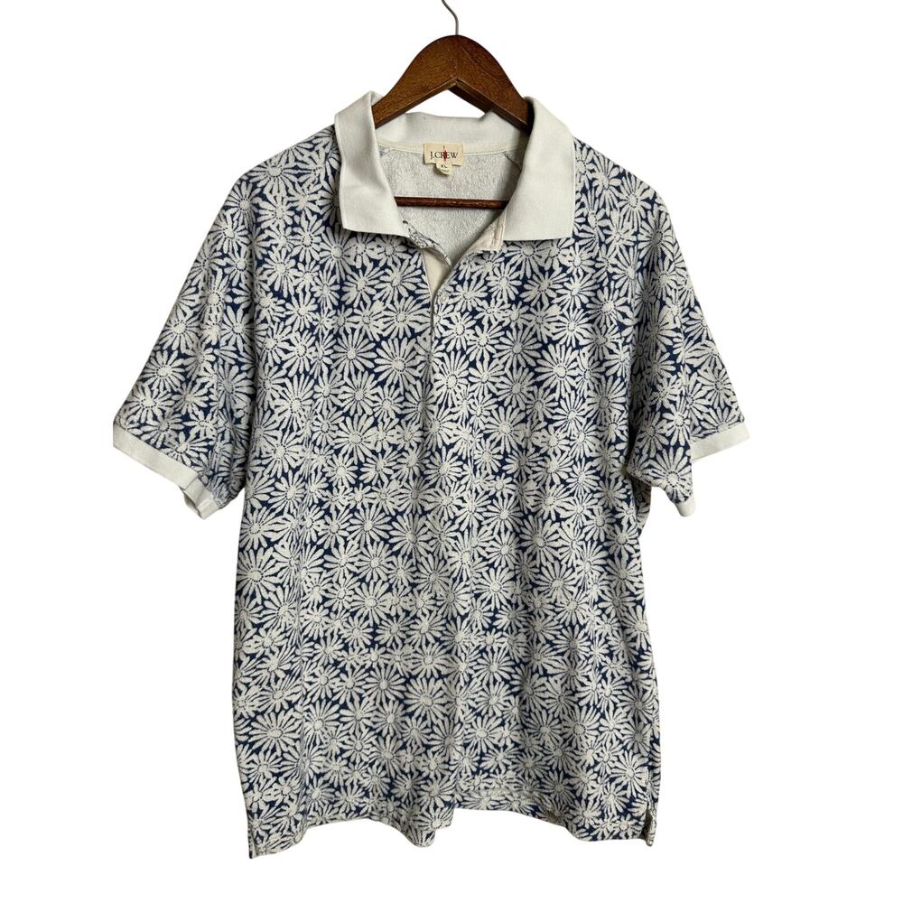 J.Crew Raglan-Sleeve Terry Polo Shirt Toweling Daisy Floral Oarsman Mens XL